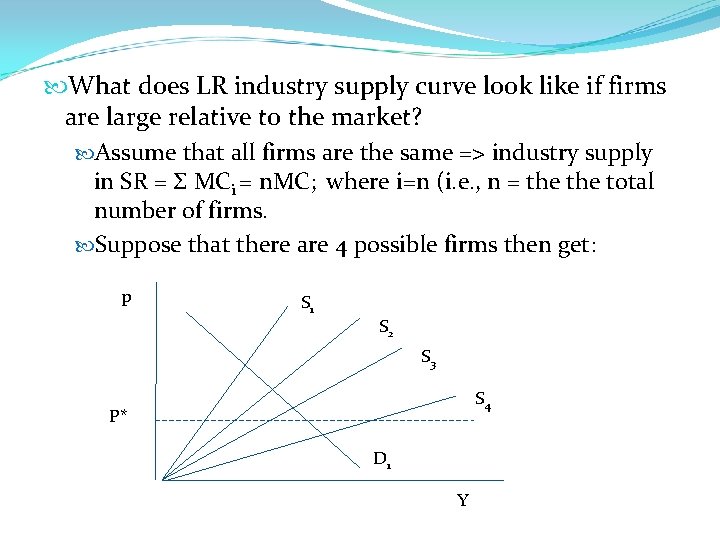  What does LR industry supply curve look like if firms are large relative