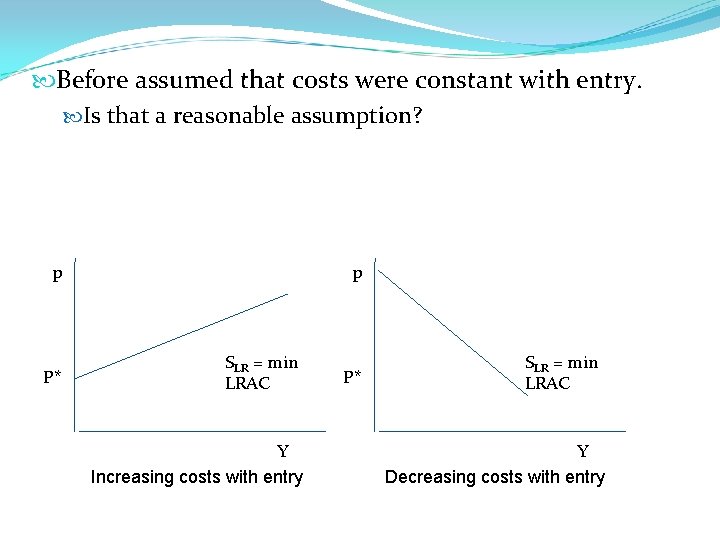  Before assumed that costs were constant with entry. Is that a reasonable assumption?