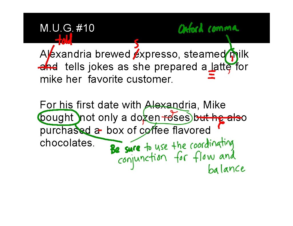 M. U. G. #10 Alexandria brewed expresso, steamed milk and tells jokes as she