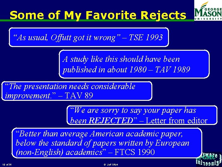 Some of My Favorite Rejects “As usual, Offutt got it wrong” – TSE 1993