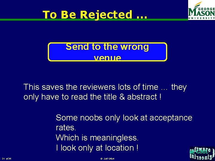 To Be Rejected … Send to the wrong venue This saves the reviewers lots