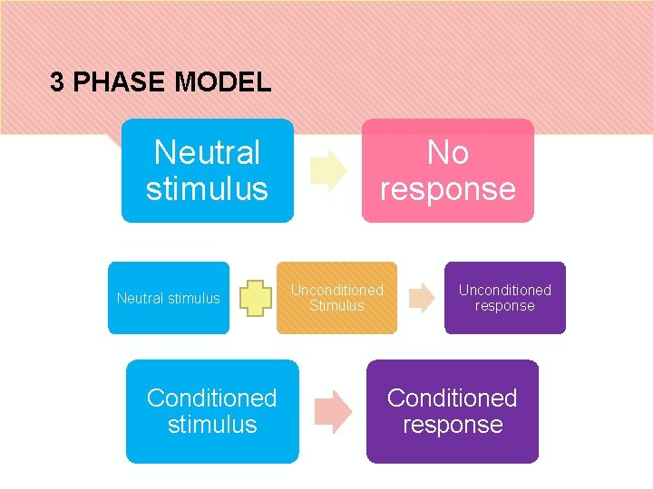 3 PHASE MODEL Neutral stimulus Conditioned stimulus No response Unconditioned Stimulus Unconditioned response Conditioned