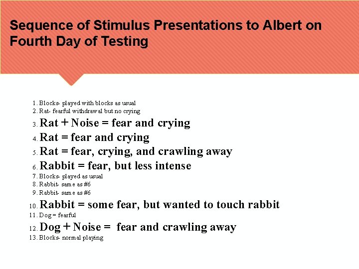 Sequence of Stimulus Presentations to Albert on Fourth Day of Testing 1. Blocks- played