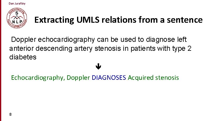 Dan Jurafsky Extracting UMLS relations from a sentence Doppler echocardiography can be used to