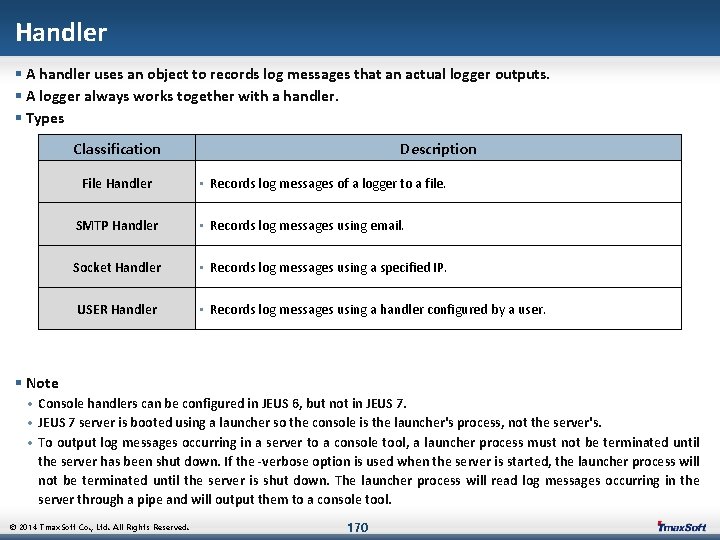 Handler § A handler uses an object to records log messages that an actual