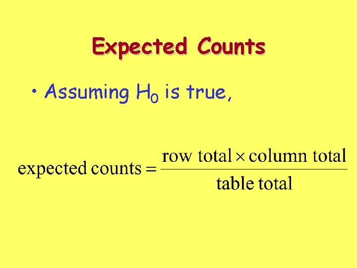 Expected Counts • Assuming H 0 is true, Expected Counts • Assuming H 0 is true,
