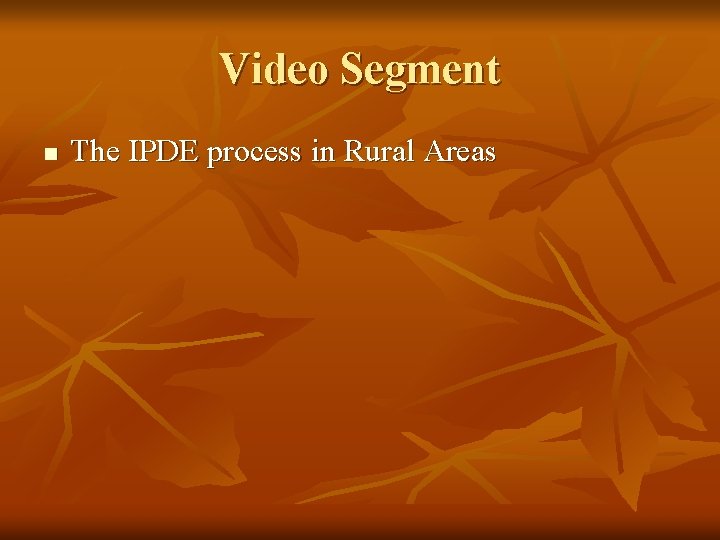 Video Segment n The IPDE process in Rural Areas 