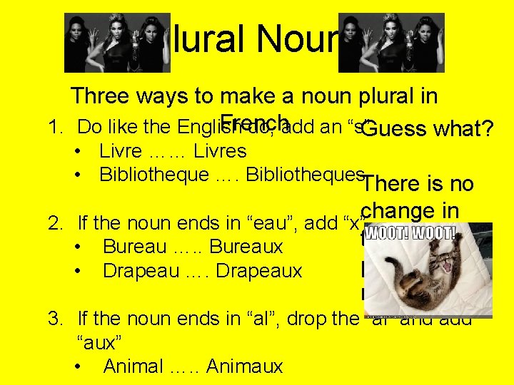 Plural Nouns Three ways to make a noun plural in French 1. Do like