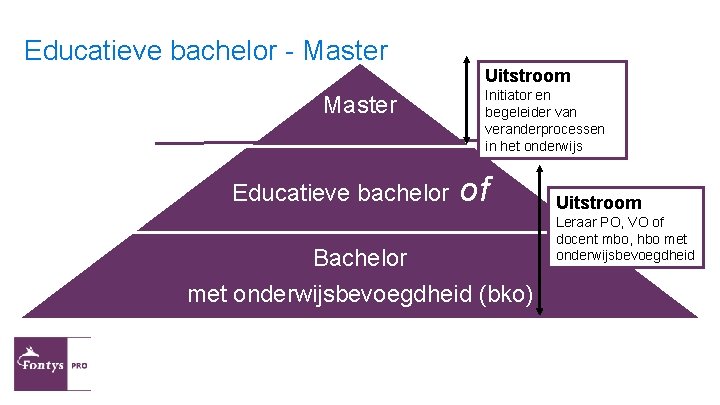 Educatieve bachelor - Master Educatieve bachelor Uitstroom Initiator en begeleider van veranderprocessen in het