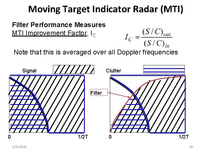 Moving Target Indicator Radar (MTI) Filter Performance Measures MTI Improvement Factor, IC Note that