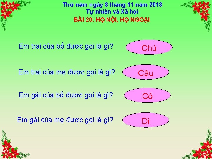 Thứ năm ngày 8 tháng 11 năm 2018 Tự nhiên và Xã hội BÀI