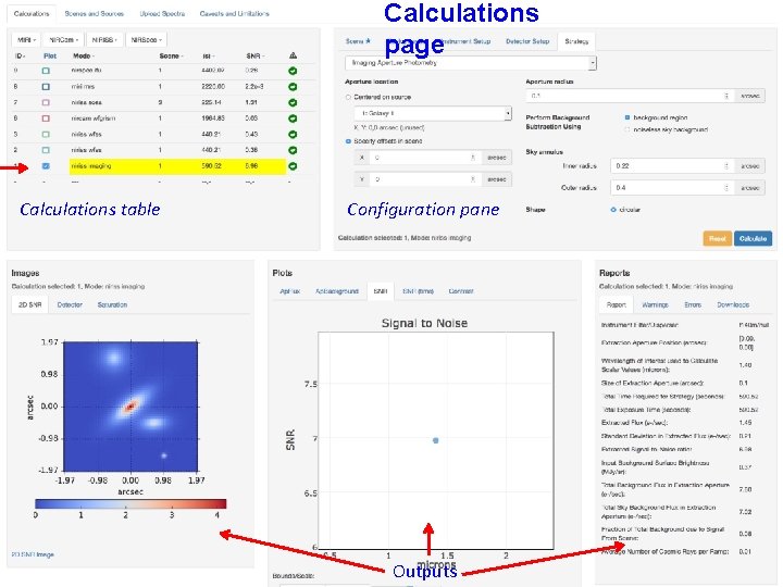 Calculations page Calculations table Configuration pane Outputs 