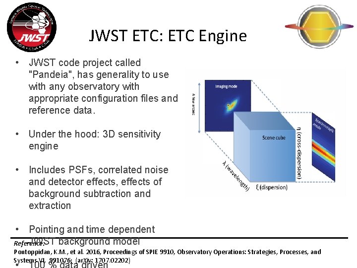 JWST ETC: ETC Engine • JWST code project called "Pandeia", has generality to use