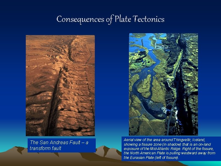 Consequences of Plate Tectonics The San Andreas Fault – a transform fault Aerial view