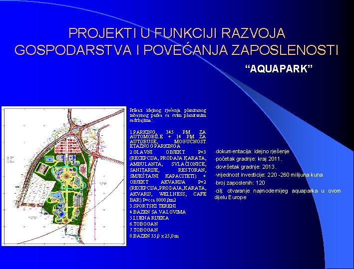 PROJEKTI U FUNKCIJI RAZVOJA GOSPODARSTVA I POVEĆANJA ZAPOSLENOSTI “AQUAPARK” Prikaz idejnog rješenja planiranog zabavnog