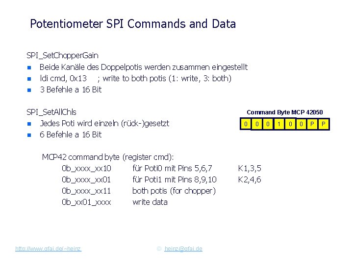 Potentiometer SPI Commands and Data SPI_Set. Chopper. Gain n Beide Kanäle des Doppelpotis werden