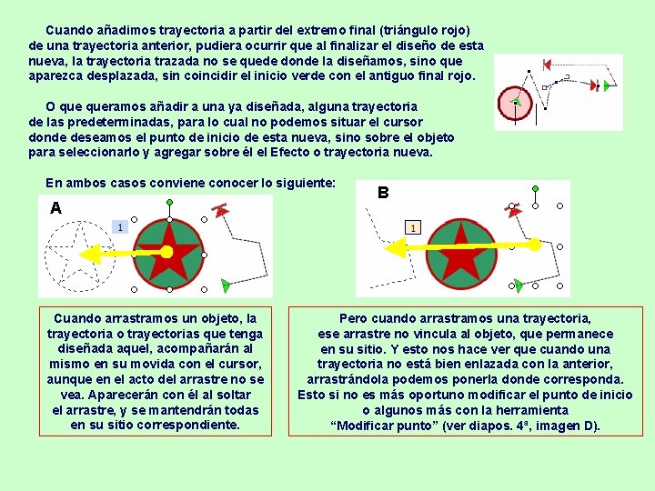 Cuando añadimos trayectoria a partir del extremo final (triángulo rojo) de una trayectoria anterior,