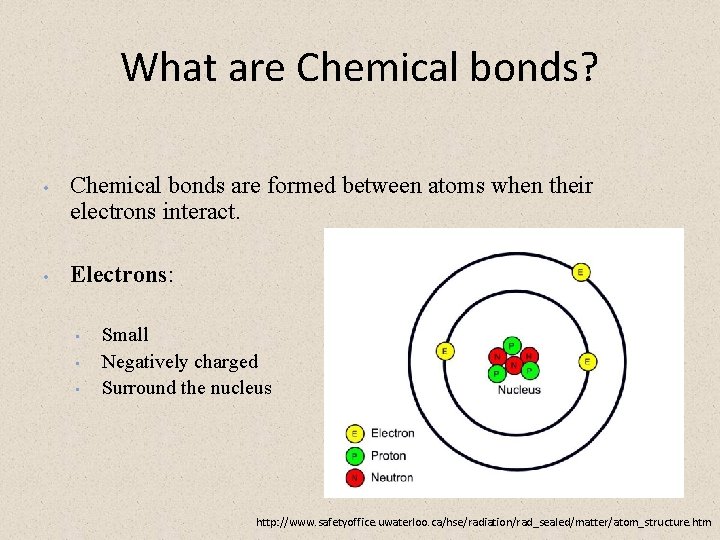 What are Chemical bonds? • • Chemical bonds are formed between atoms when their