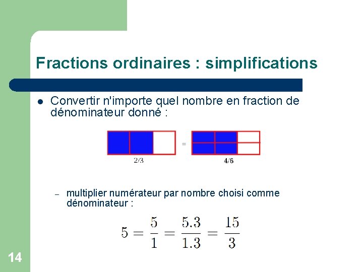 Fractions ordinaires : simplifications l Convertir n'importe quel nombre en fraction de dénominateur donné
