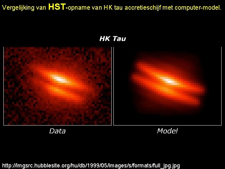 Vergelijking van HST-opname van HK tau accretieschijf met computer-model. http: //imgsrc. hubblesite. org/hu/db/1999/05/images/s/formats/full_jpg. jpg