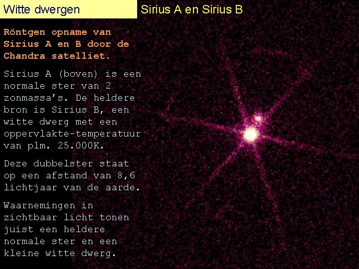 Witte dwergen Sirius A en Sirius B Röntgen opname van Sirius A en B