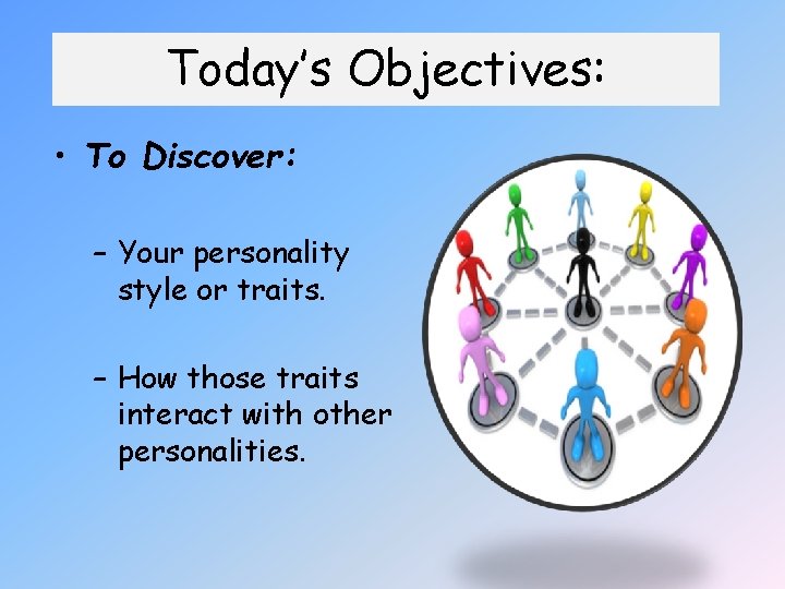 Today’s Objectives: • To Discover: – Your personality style or traits. – How those