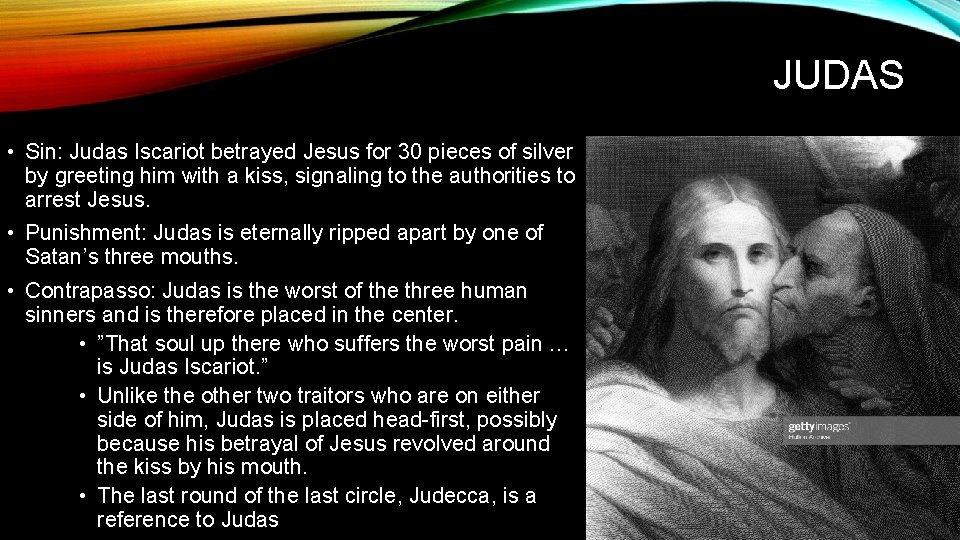 JUDAS • Sin: Judas Iscariot betrayed Jesus for 30 pieces of silver by greeting