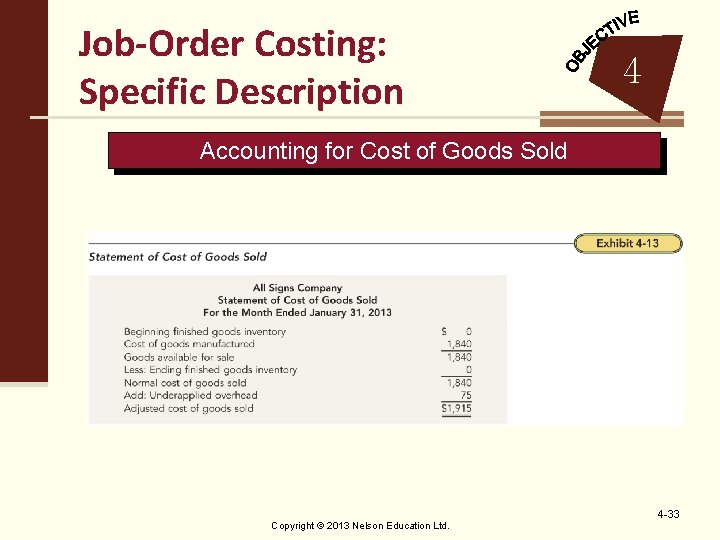 Job-Order Costing: Specific Description 4 Accounting for Cost of Goods Sold Copyright © 2013
