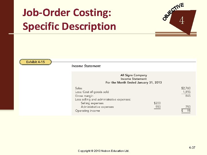 Job-Order Costing: Specific Description Copyright © 2013 Nelson Education Ltd. 4 4 -37 