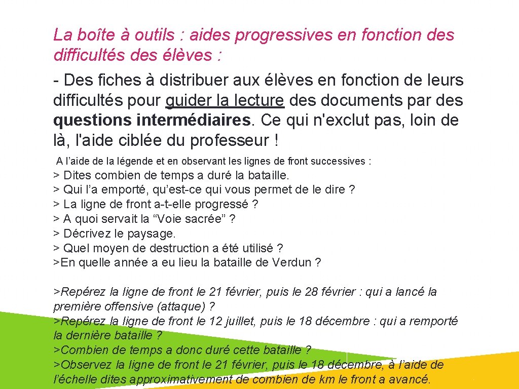 La boîte à outils : aides progressives en fonction des difficultés des élèves :