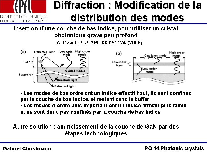 Diffraction : Modification de la distribution des modes Insertion d’une couche de bas indice,