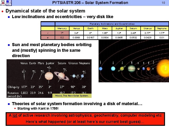PYTS/ASTR 206 – Solar System Formation l 10 Dynamical state of the solar system PYTS/ASTR 206 – Solar System Formation l 10 Dynamical state of the solar system