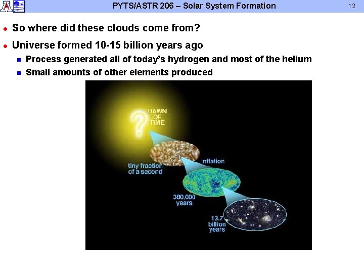 PYTS/ASTR 206 – Solar System Formation l So where did these clouds come from? PYTS/ASTR 206 – Solar System Formation l So where did these clouds come from?
