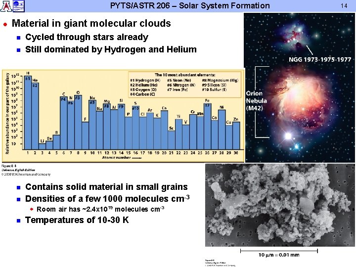 PYTS/ASTR 206 – Solar System Formation l Material in giant molecular clouds n n PYTS/ASTR 206 – Solar System Formation l Material in giant molecular clouds n n