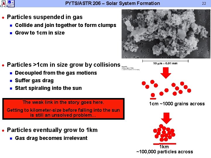 PYTS/ASTR 206 – Solar System Formation l Particles suspended in gas n n l PYTS/ASTR 206 – Solar System Formation l Particles suspended in gas n n l