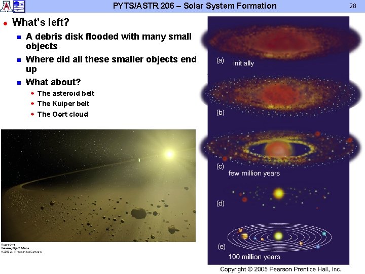 PYTS/ASTR 206 – Solar System Formation l What’s left? n n n A debris PYTS/ASTR 206 – Solar System Formation l What’s left? n n n A debris