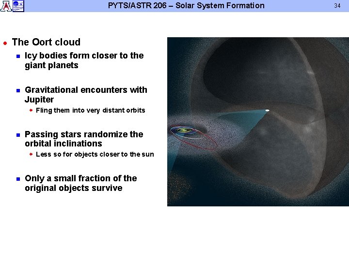 PYTS/ASTR 206 – Solar System Formation l The Oort cloud n Icy bodies form PYTS/ASTR 206 – Solar System Formation l The Oort cloud n Icy bodies form