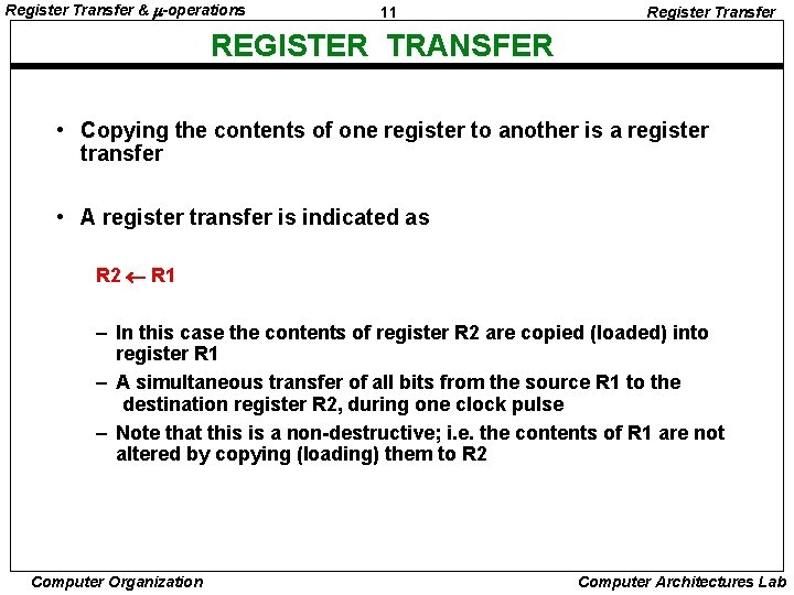 Register Transfer & -operations 11 Register Transfer REGISTER TRANSFER • Copying the contents of