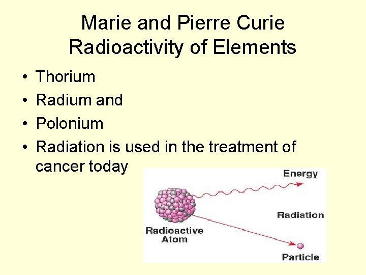 Marie and Pierre Curie Radioactivity of Elements • • Thorium Radium and Polonium Radiation