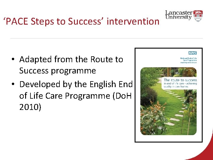 ‘PACE Steps to Success’ intervention • Adapted from the Route to Success programme •