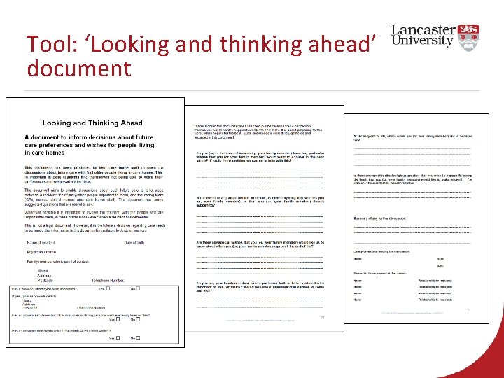 Tool: ‘Looking and thinking ahead’ document 