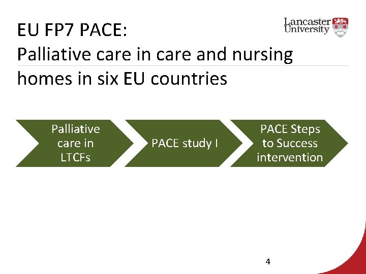 EU FP 7 PACE: Palliative care in care and nursing homes in six EU