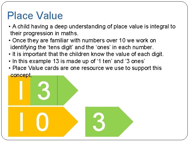 Place Value • A child having a deep understanding of place value is integral Place Value • A child having a deep understanding of place value is integral