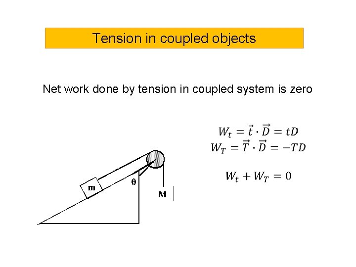 Tension in coupled objects Net work done by tension in coupled system is zero