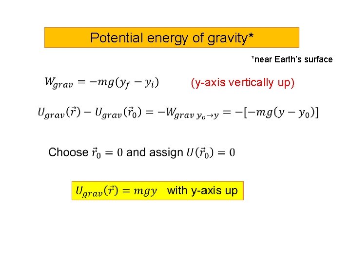 Potential energy of gravity* *near Earth’s surface (y-axis vertically up) 