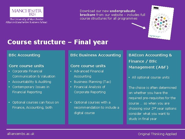 Download our new undergraduate brochure from our website – includes full course structures for