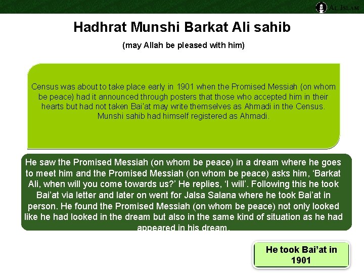 Hadhrat Munshi Barkat Ali sahib (may Allah be pleased with him) Census was about