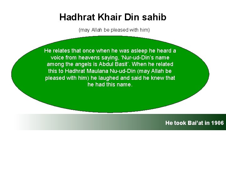 Hadhrat Khair Din sahib (may Allah be pleased with him) He relates that once