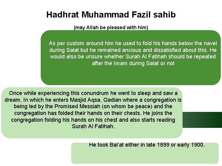 Hadhrat Muhammad Fazil sahib (may Allah be pleased with him) As per custom around
