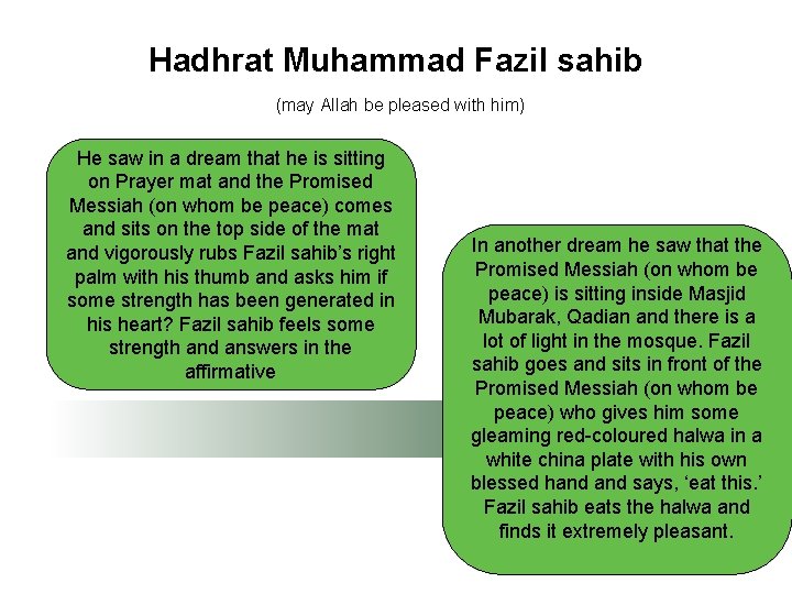 Hadhrat Muhammad Fazil sahib (may Allah be pleased with him) He saw in a